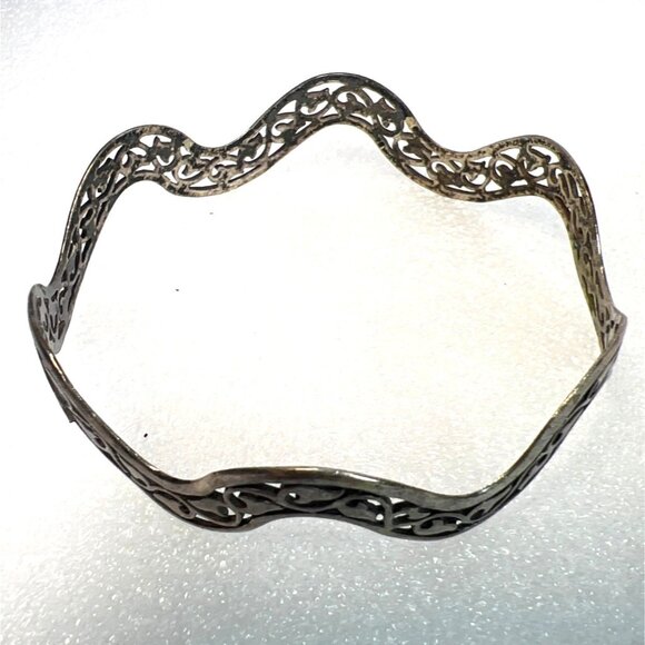 Vtg Sterling Silver 925 Wavy Openwork Bangle Bracelet 7.75" 12.6g Vine design - Picture 5 of 6